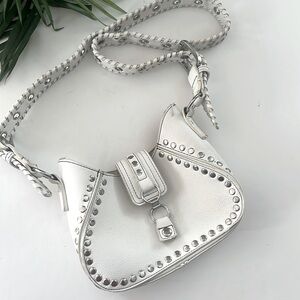 White faux leather adjustable strap shoulder bag size small